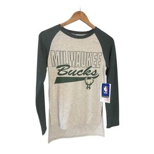 Milwaukee Bucks Women Long Sleeve Raglan M NBA Official Licensed Green Gray